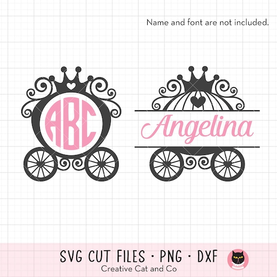 Princess Monogram Frame SVG PNG - Princess Carriage Split Frame Clipart, Fairytale, Royal, Personalizable, Add Name, Cricut Cut File, DXF