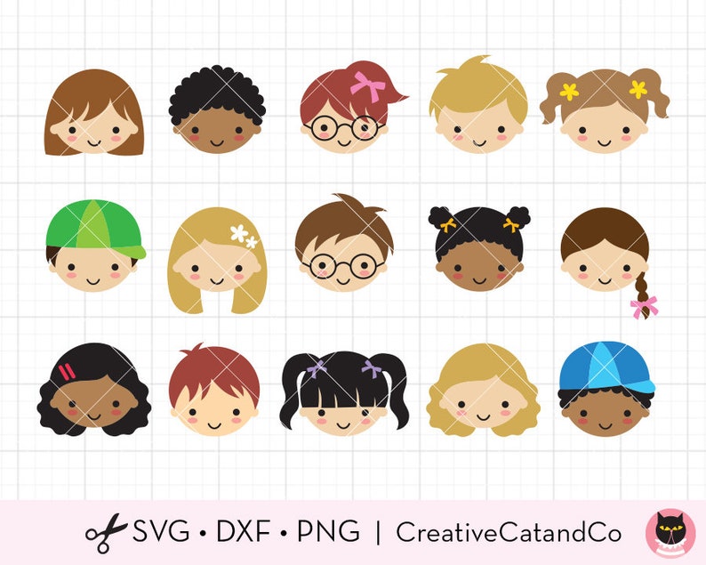 Download Kid Children Face Svg Dxf Clipart Cute Little Boy Girl Kid Chracter White Black African American Asian Diversity Kid Face Set Svg Clipart Digital Art Collectibles Trustalchemy Com