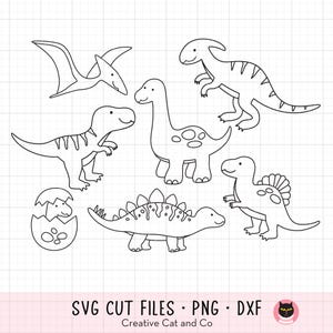 Dinosaur Coloring SVG PNG Dinosaur T Rex Digital Stamp Clipart Doodle Kid Birthday Party Favor Coloring Activity Svg Dxf PNG Cut files