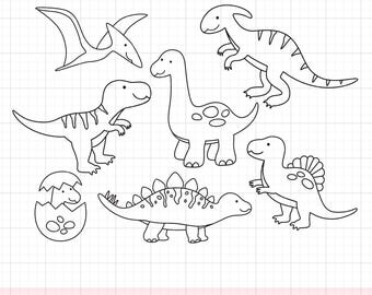 Dinosaur Coloring SVG PNG Dinosaur T Rex Digital Stamp Clipart Doodle Kid Birthday Party Favor Coloring Activity Svg Dxf PNG Cut files