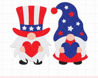 愛国的なノーム SVG PNG、かわいい 7 月 4 日のノームのクリップアート、米国独立記念日のイラスト、アメリカのノームのカット ファイル