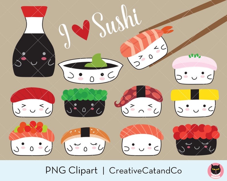 Sushi Clipart Sushi Clip Art Cute Japanese Sushi Food Digital | Etsy