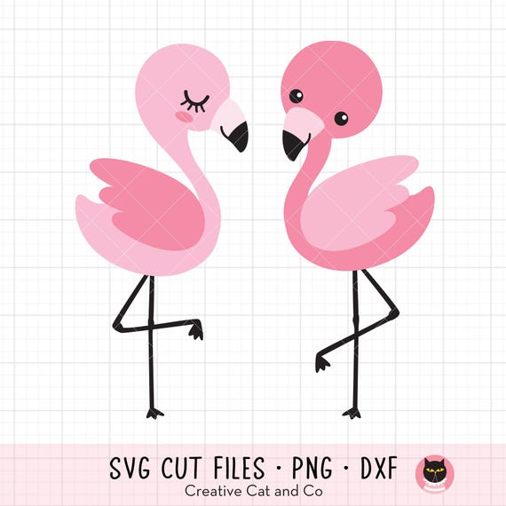 Cute Flamingos SVG PNG DXF Clipart | Two Standing Pink Flamingo Designs | Summer Shirt, Beach and Tropical Themed Crafts | Cut File