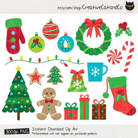 christmas items clipart with