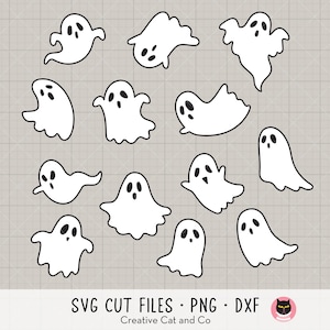 Fliegende Geister SVG PNG DXF Clip Art Bundle | Minimalistisches Blatt Geist Designs | Niedliches Design mit Halloween Geistern