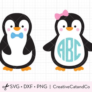 Penguin SVG DXF File Penguin Monogram svg dxf File for Cricut or Silhouette Cute Baby Boy and Girl Penguin Monogram Frame svg dxf Cut Files