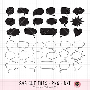 Talk Bubble SVG PNG - Comic Cartoon Conversation Bubbles Bundle, Dialogue, Thought Bubbles, Black & White, Clipart Set, Cricut Cut File, DXF