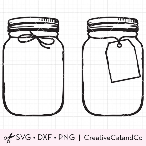 Mason Jar SVG DXF Clear Empty Glass Jar with Gift Tag Label svg dxf PNG Cut Files for Cricut Clipart Clip Art Commercial Use