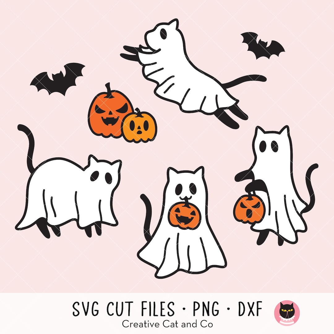 Ghost Cats SVG PNG DXF Clip Art Set | 4 Cute Halloween Cat Ghosts With ...