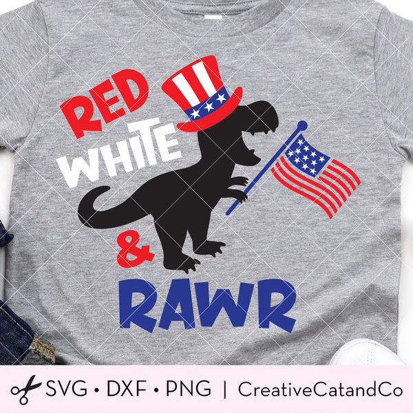 4th of July Dinosaur SVG Patriotic Dinosaur Holding USA American Flag Independence Day T-Rex Red White and Rawr Svg Cut Files PNG Clipart