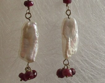 Freshwater Pearl and Ruby earrings