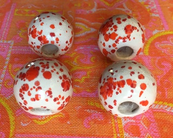 1970/'s Vintage Ceramic Macrame Owl Beads Excellent Condition 1960/'s Yellow Green White Splatter 2 12 inches Set of Four