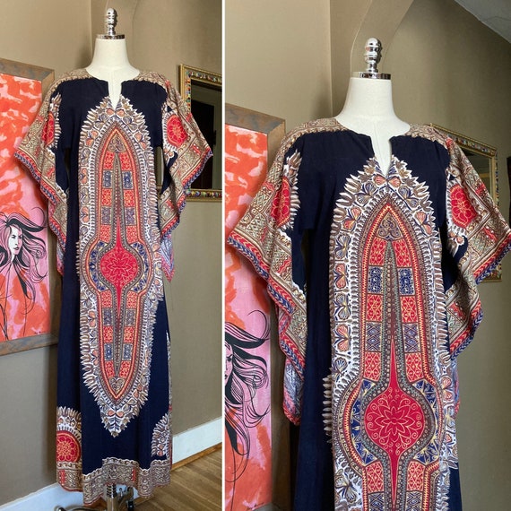 Vintage 70s cotton Bou Boudina Dashiki in cream and brown
