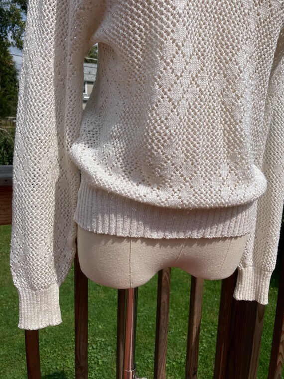 Vintage 70s Cream Loose Knit Sweater / 70s White … - image 3