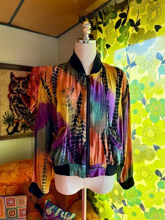 Vintage 90s Tie Dye Zip Up Bomber Jacket / Vintag… - image 2