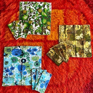 YOU PICK / Vintage Green Floral Cloth Linen Napkins / Vintage Blue Floral Cloth Napkins / Vintage MCM Green Linen Napkins
