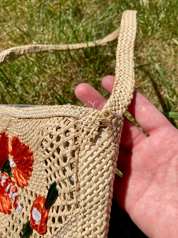 Vintage 60s Floral Woven Straw Purse / Vintage 60… - image 6