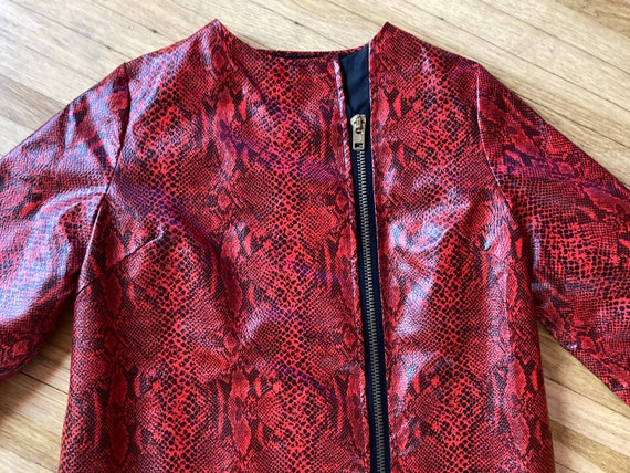 Vintage 60s Mod Red & Black Faux Snake Skin Coat … - image 6