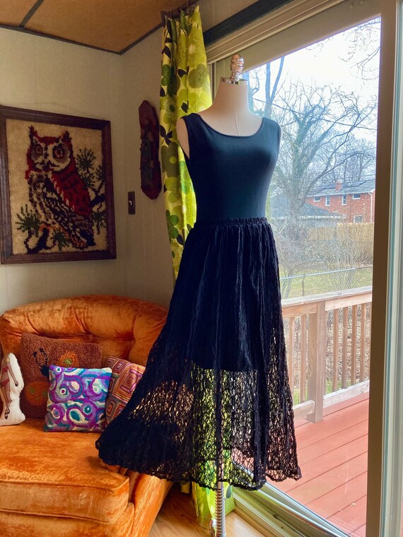 Vintage 90s Black Lace Sheer Maxi Skirt / Vintage… - image 2