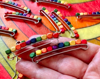 ONE PAIR Of Vintage 80s NOS Rainbow Barrettes / Vintage Rainbow Hair Barrettes / Vintage Rainbow Hair Accessories