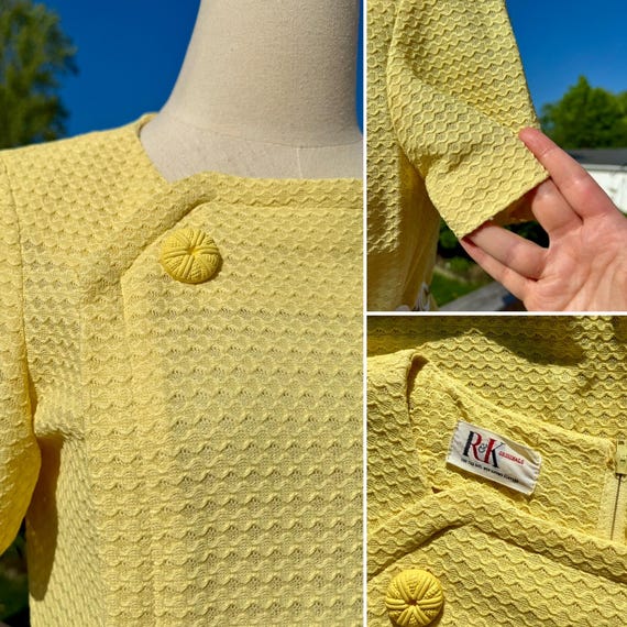 Vintage 60s Mod Yellow Textured Shift Dress with … - image 6