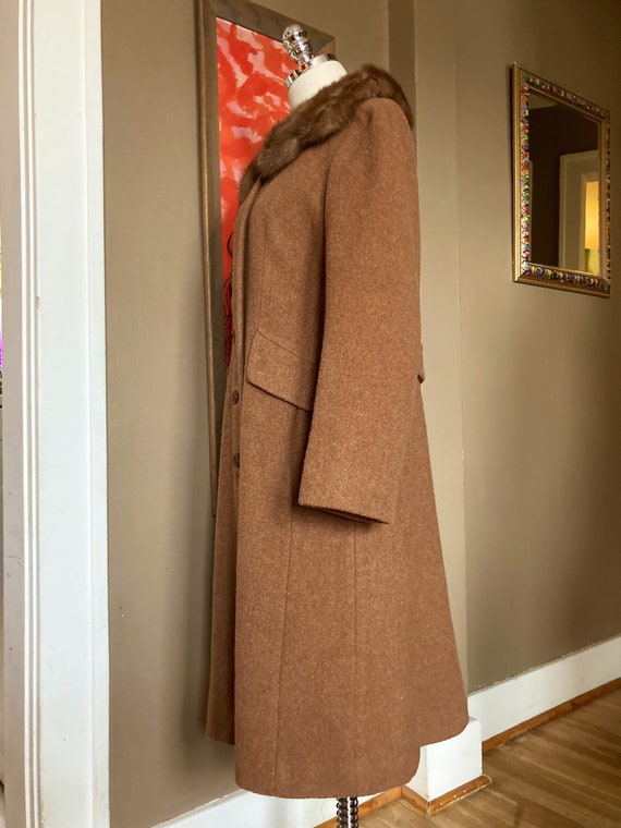 Vintage 60s Brown Fur Collar Wool Coat / Vintage … - image 6