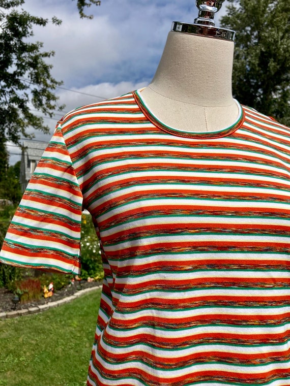 Vintage 70s Orange & Green Space dye Knit Polyest… - image 2