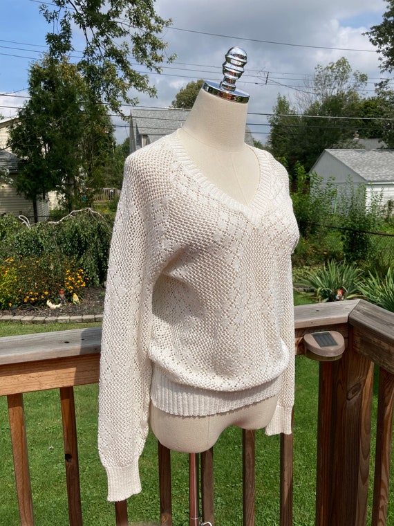 Vintage 70s Cream Loose Knit Sweater / 70s White … - image 4