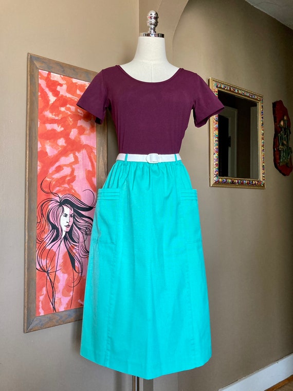 Vintage 80s White Stag Aqua Belted Skirt / Vintag… - image 2