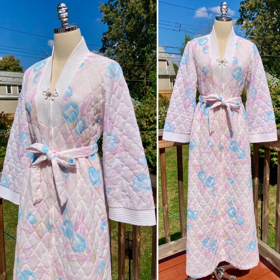 Vintage 70s Floral Zip up Quilted House Coat Robe Sears at Home Wear Vintage Zipup Quilted Sears Robe Vintage Sears Quilted Zip Robe M L Etsy