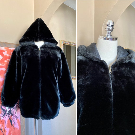 Vintage 80s/90s Plush Black Faux Fur Kids’ Coat OR