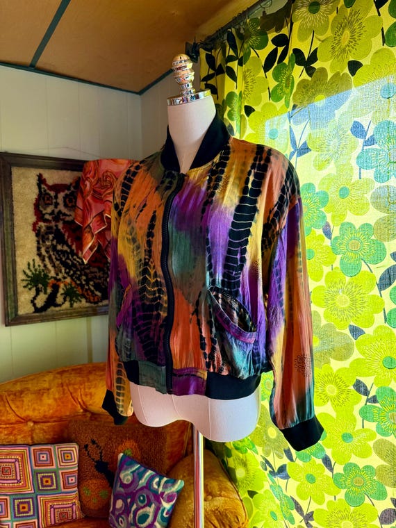 Vintage 90s Tie Dye Zip Up Bomber Jacket / Vintag… - image 6