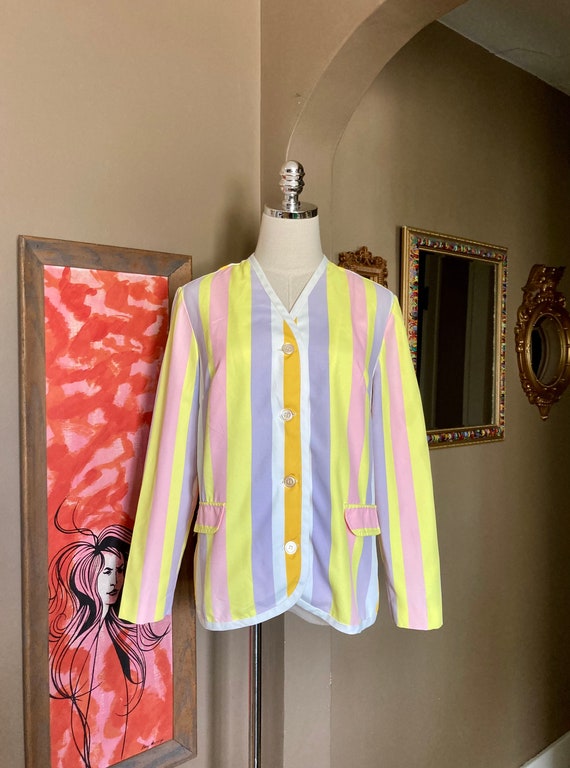 Vintage 70s Neon Rainbow Striped Russ Blazer / 70… - image 4