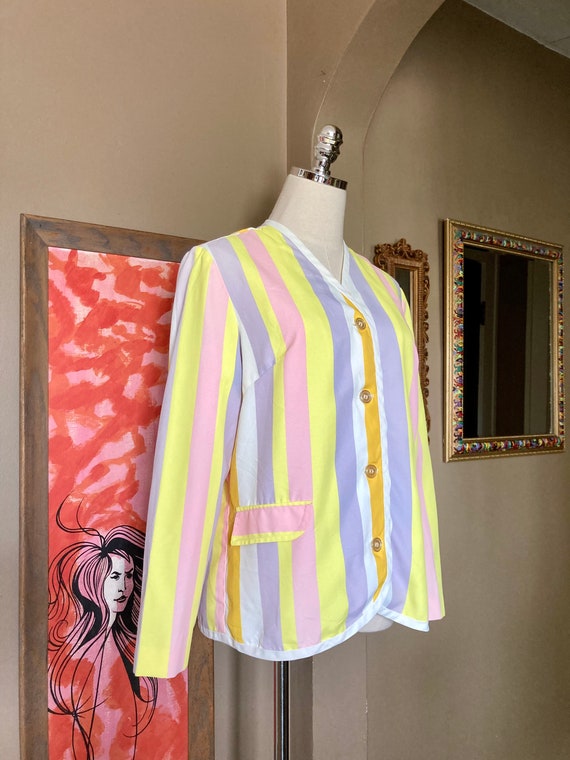 Vintage 70s Neon Rainbow Striped Russ Blazer / 70… - image 5