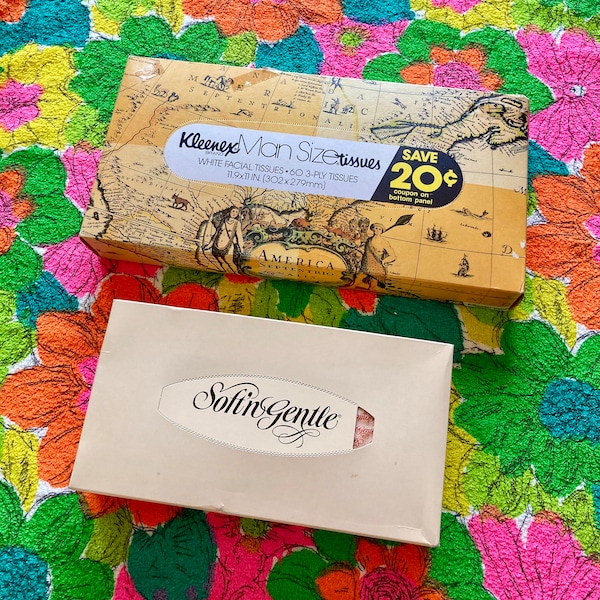 YOU PICK / Vintage 70s “Man Size” Kleenex Unopened Tissue Box / Vintage 70s Soft’n Gentle Unopened Tissue Box / Vintage NOS Tissue Boxes