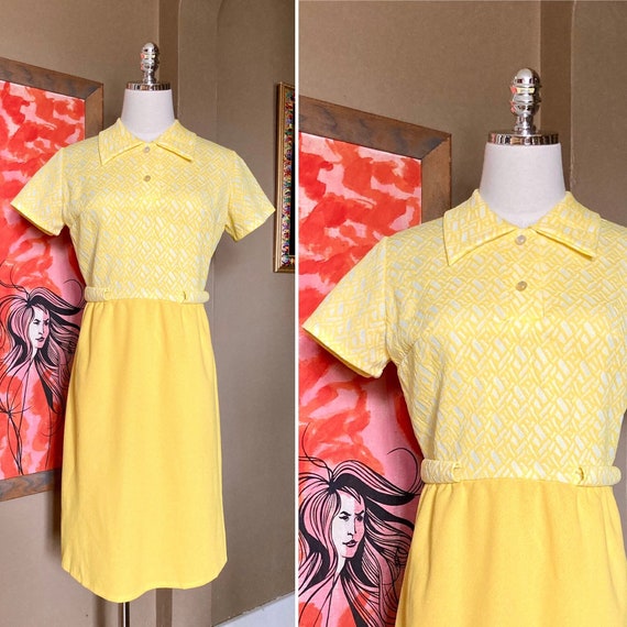 Vintage 60s Mod Yellow Shirt Dress / Vintage 60s … - image 1