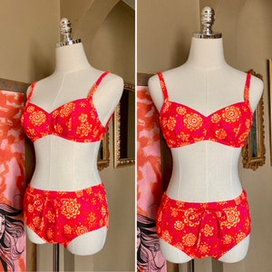 Vintage 60s/70s Dayglo Psychedelic Flower Power Bikini Bathing Suit / Vintage Mod Flower Bikini Bathing Suit / Vintage Floral Bikini S/M