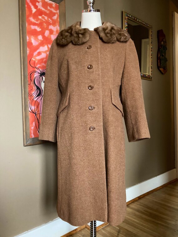 Vintage 60s Brown Fur Collar Wool Coat / Vintage … - image 2