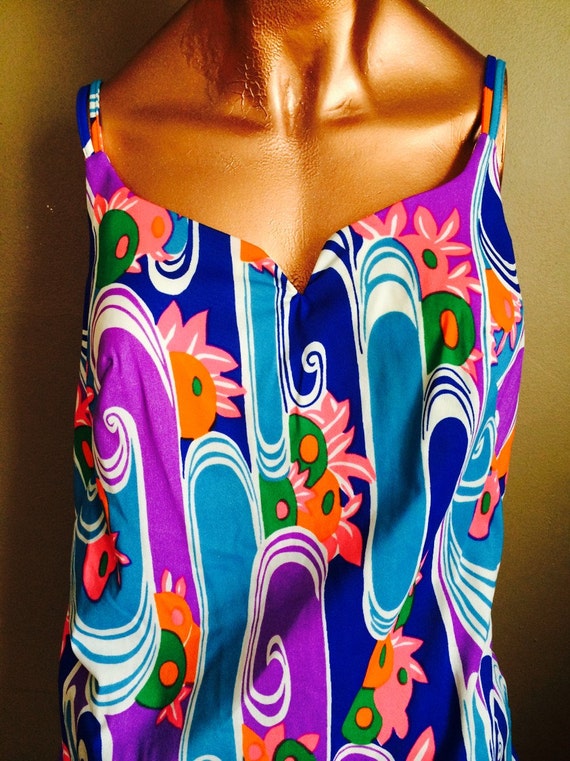 Vintage 60s Psychedelic Bathing Suit / 1960s Psych