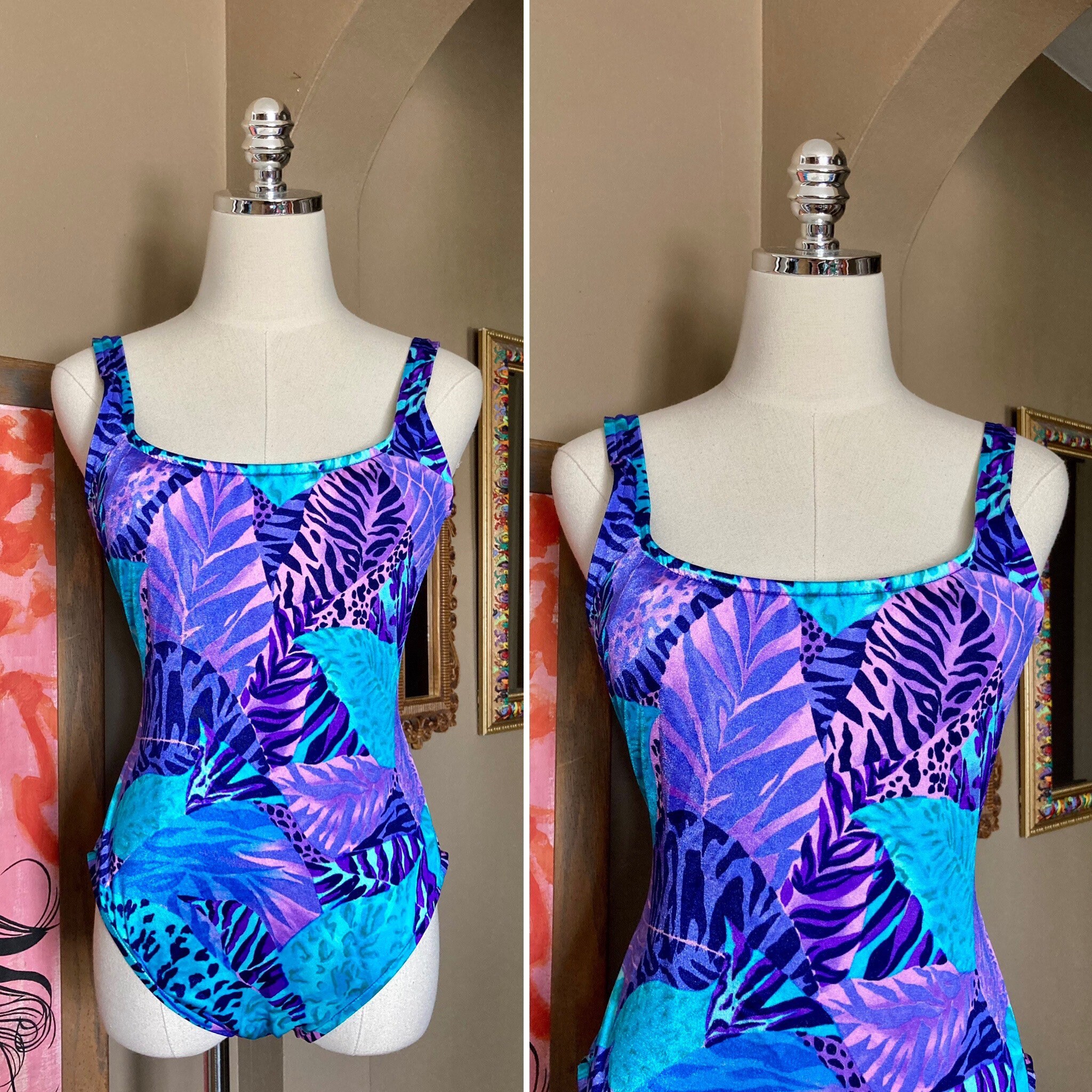 Vintage 90s Purple & Aqua Abstract Animal Print Jantzen