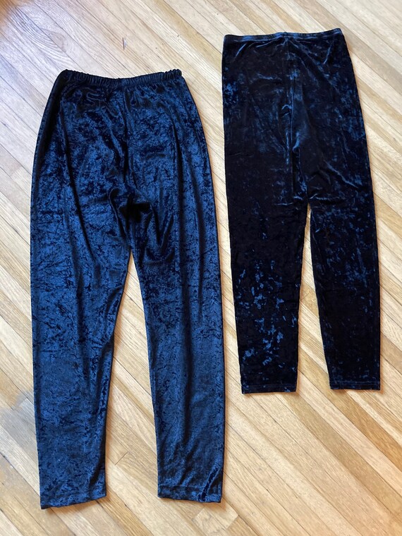 Vintage 90s Black Velvet Leggings / Vintage Black