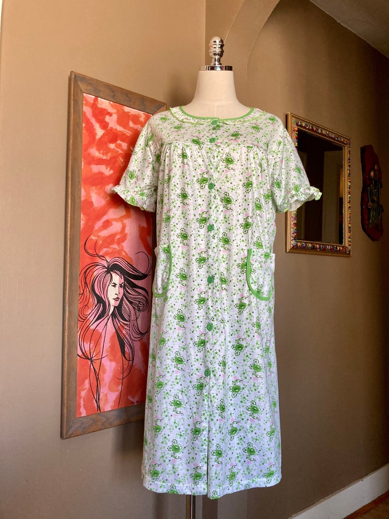 Vintage 80/90s Cottagecore Floral Nightgown / Vintage Green Floral Nightgown / Vintage Cottagecore Nightgown image 2