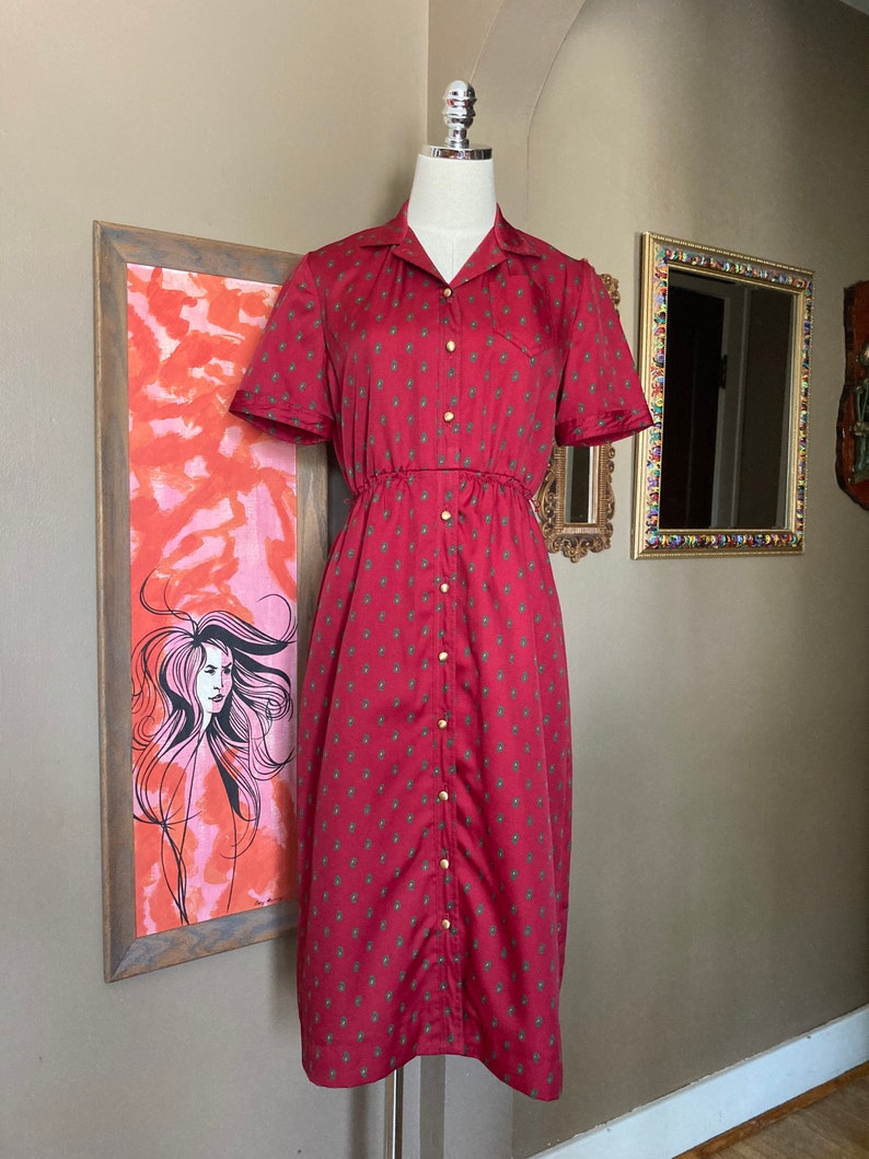 Vintage 80s Red & Green Paisley Leslie Fay Shirt Dress / Vintage 80s Leslie Fay Dress / Vintage Leslie Fay Professional Dress image 2