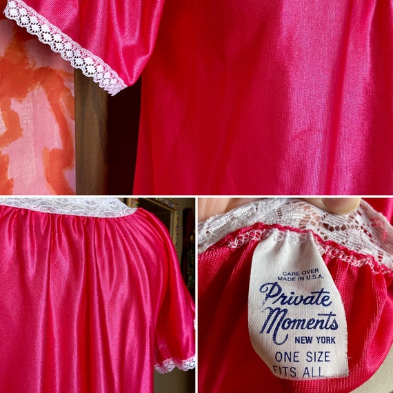 Vintage 70s Fuchsia Private Moments Nightgown / V… - image 4