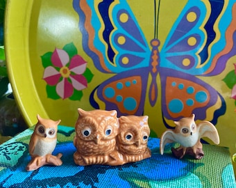 Vintage 70s Owl Figurines / Vintage Instant Owl Collection Lot of 3 Vintage Owls / Vintage Owl Knick Knacks