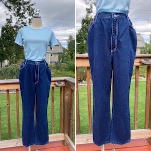 Vintage 80s PS Gitano Dark Wash White Contrast Stitch Straight Leg Tapered Jeans / Vintage Dark Wash 80s Jeans / Vintage Gitano Jeans 29X28