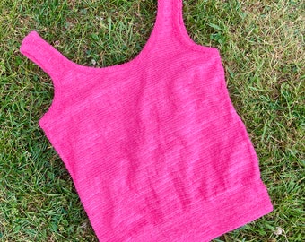 Vintage 80s Pink Children’s/Tween Sized or XS Adult Faux Terry Tank Top / Vintage Pink Faux Terrycloth Top