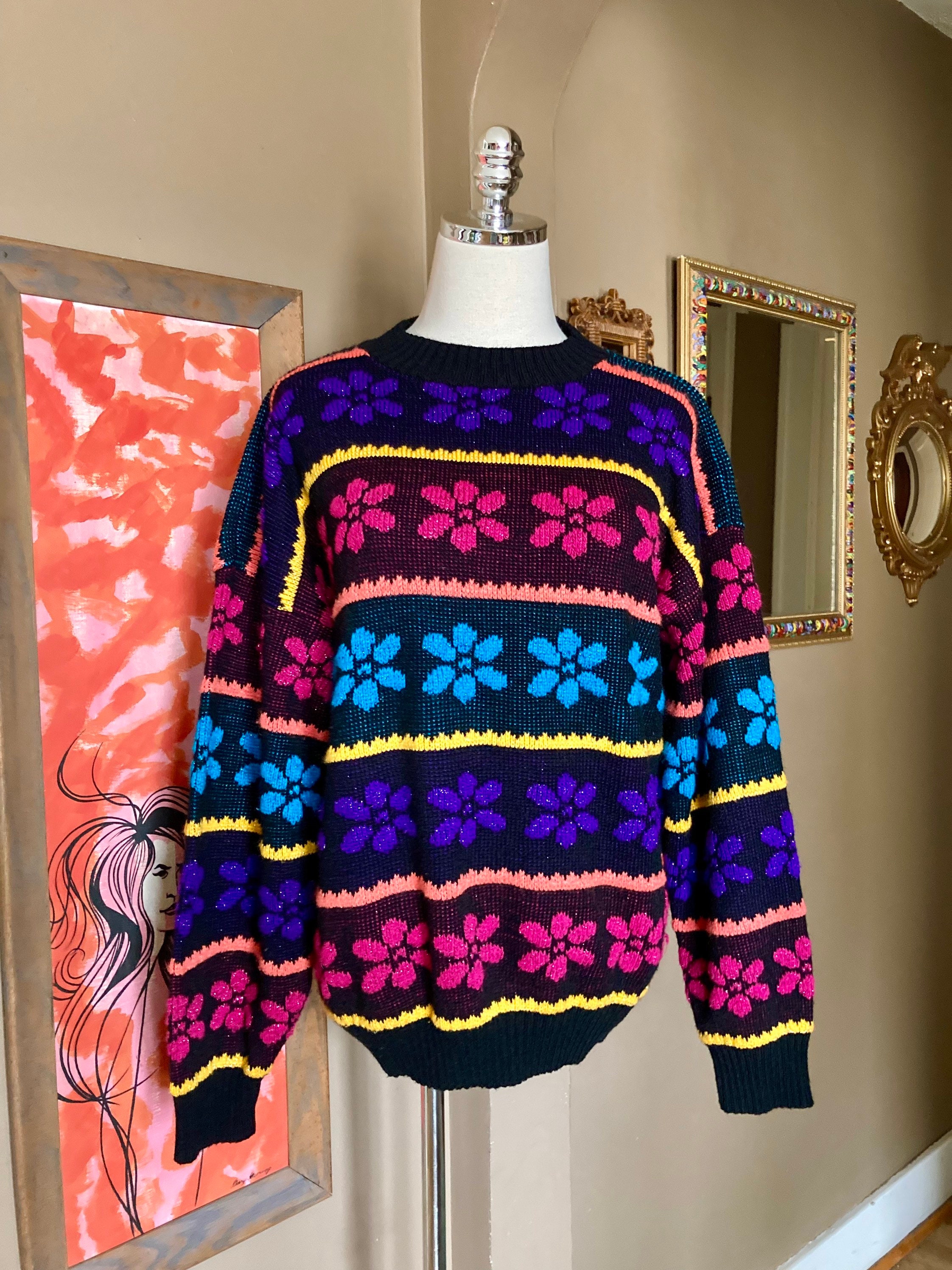 Vintage 80s/90s Black & Pink Sparkly Flower Jane Adams Sweater / 80s Sparkly Black Floral Sweater - Etsy Vintage 80s/90s Black & Pink Sparkly Flower Jane Adams Sweater / 80s Sparkly Black Floral Sweater - Etsy