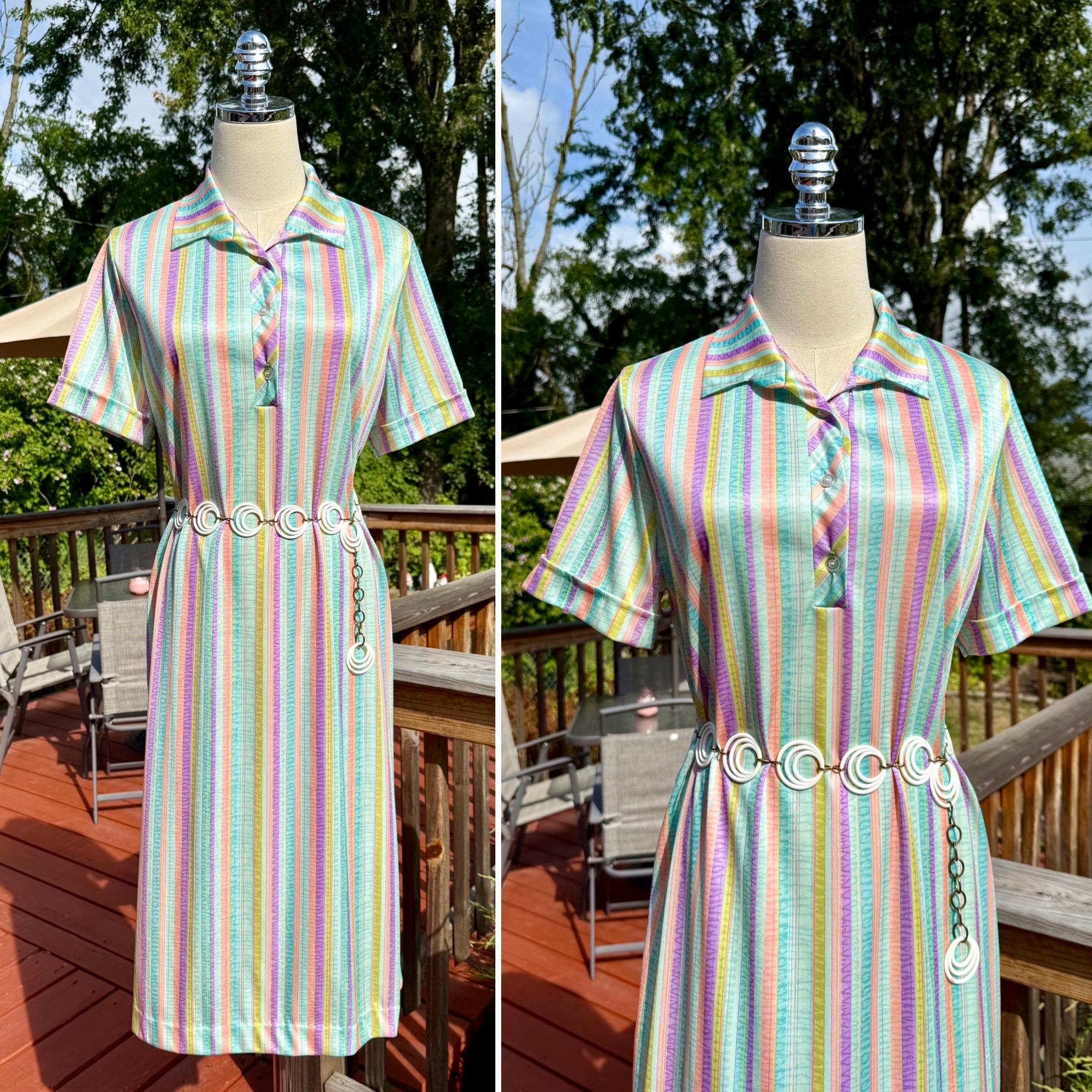 ワンピース 70s Pastel Striped Cotton Dress 70s Pastel Striped Cotton Dress