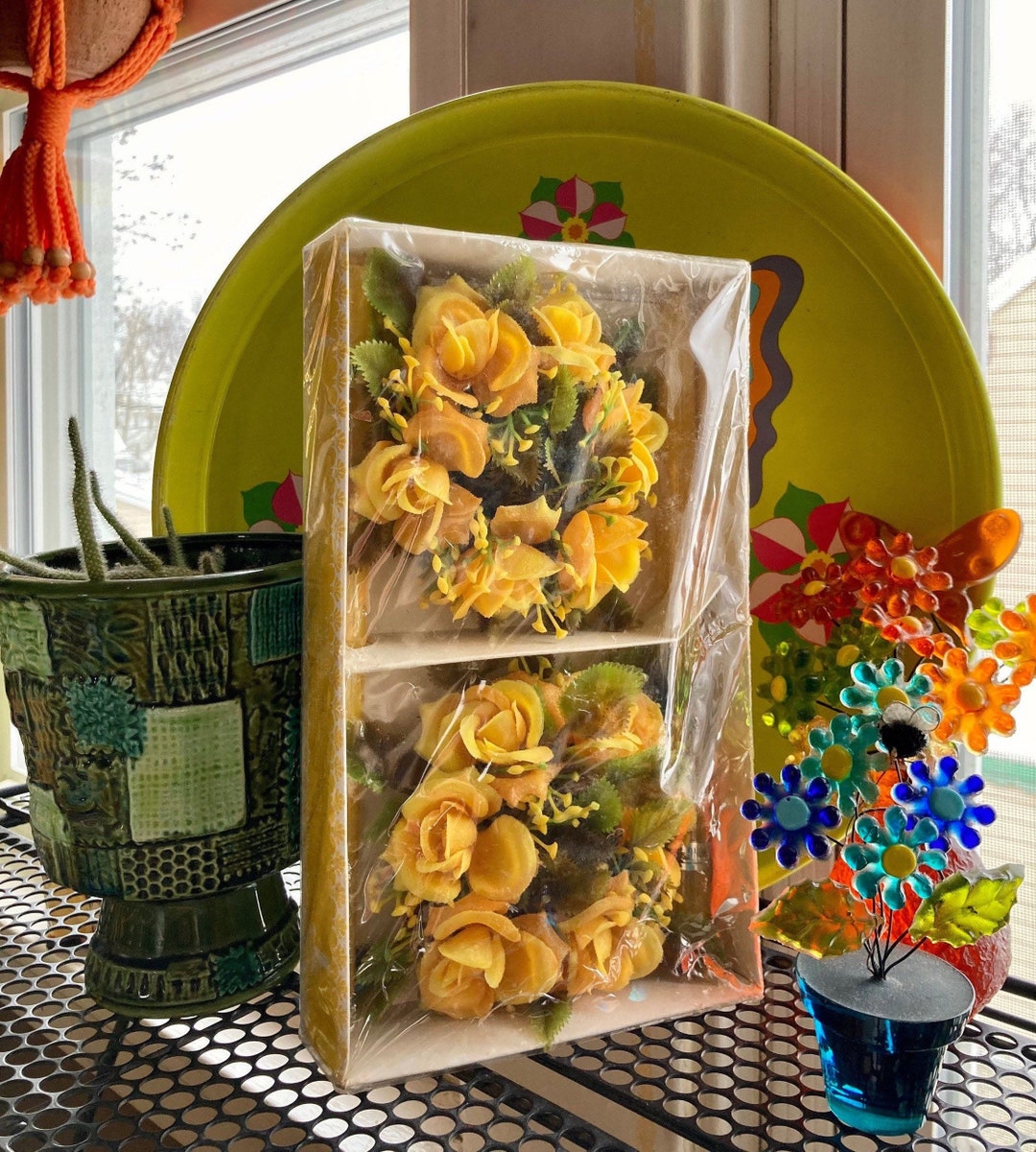 Vintage NOS Hong Kong Yellow Taper Candle Set With Faux Flower Etsy